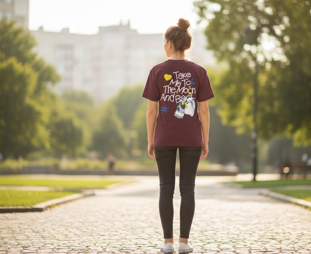 Drop shoulders moon and back printed