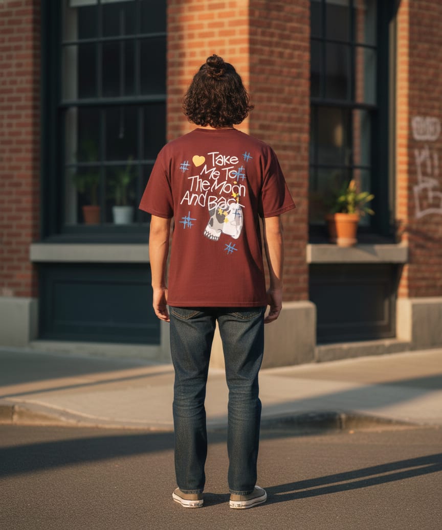 Drop shoulders moon and back printed